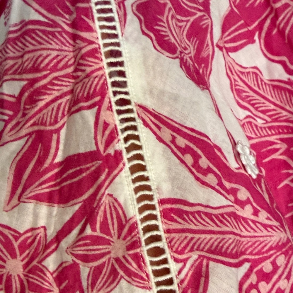 FARM Rio Hot Pink & White Floral Cropped Peasant Top - Picture 7 of 9